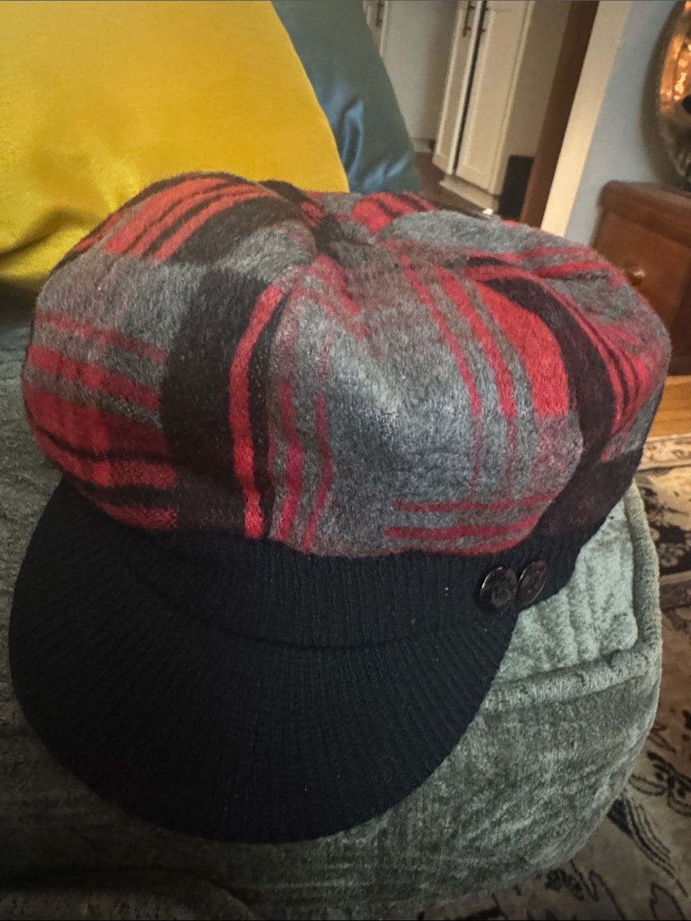 Collection XIIX Red and Gray Plaid Newsboy Cap